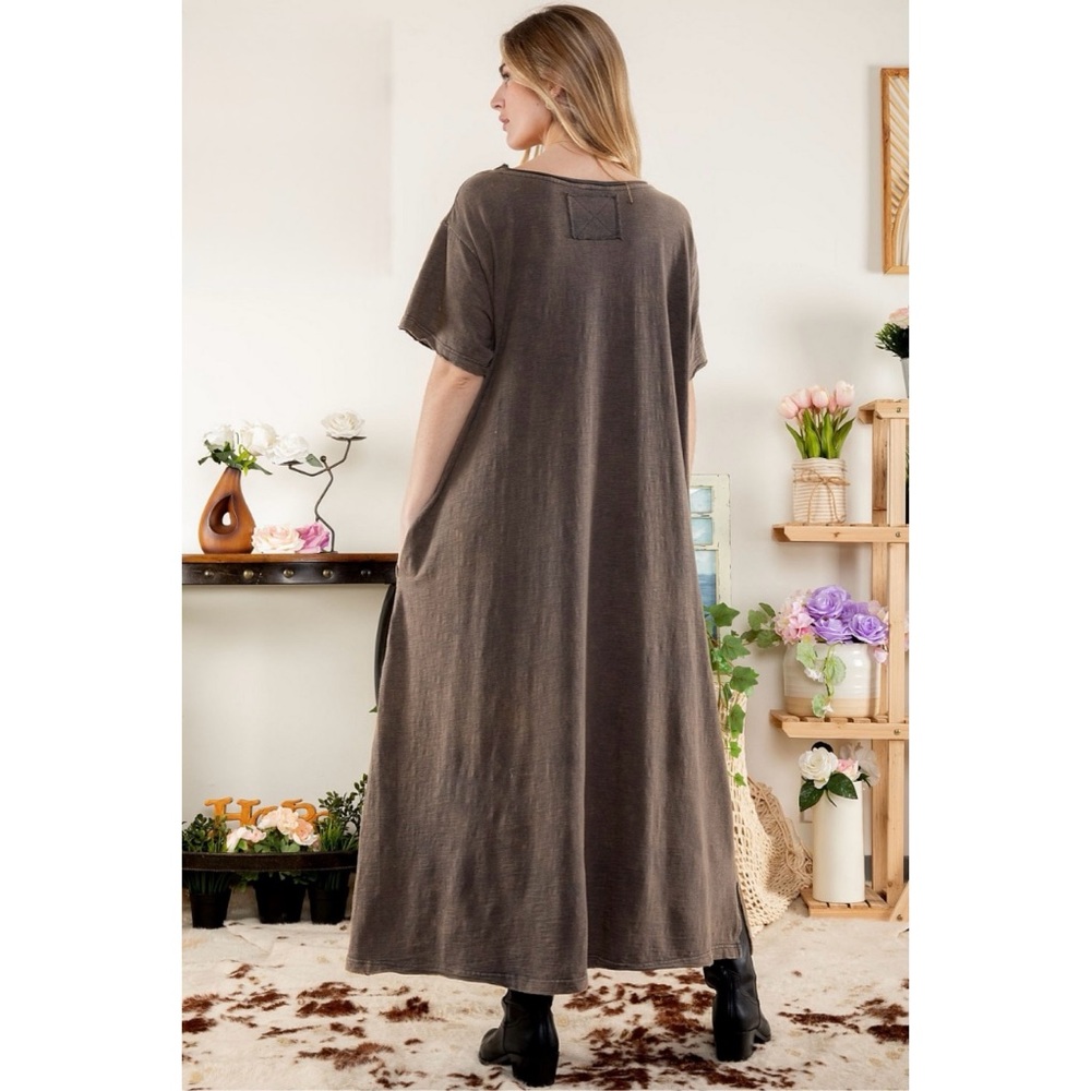 Blue Velvet Maxi Dress Floral Embroidery Charcoal Mocha Brown Lagenlook Boho - Picture 2 of 16